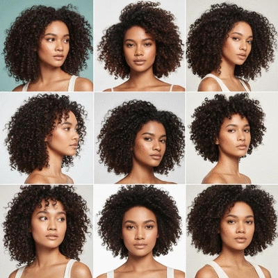 Stylized close-up of a diverse group of Filipina women with healthy, shiny hair, showcasing different hair types and textures, natural lighting, no text, no words, no typography, clean image