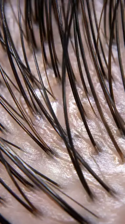 Close-up of a healthy scalp and hair follicles, clean and vibrant