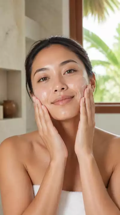 Filipina woman applying gel-based moisturizer