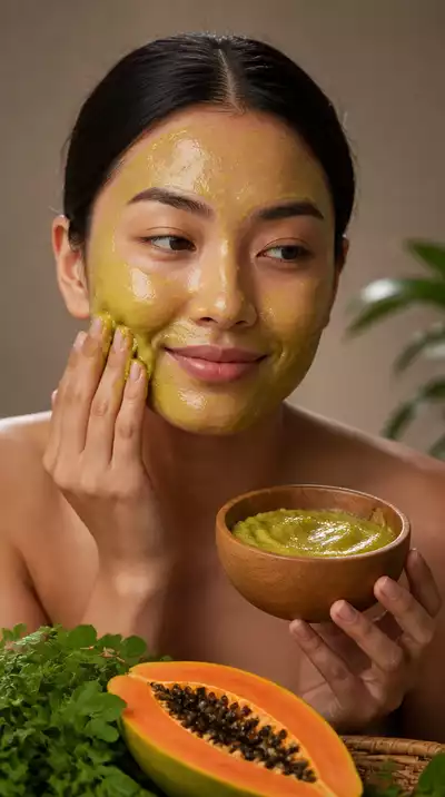 Woman applying natural face mask made from local Filipino ingredients
