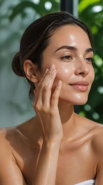 Woman applying lightweight serum to her face in a humid environment