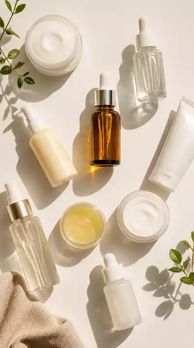 Various skincare products on a clean, bright background